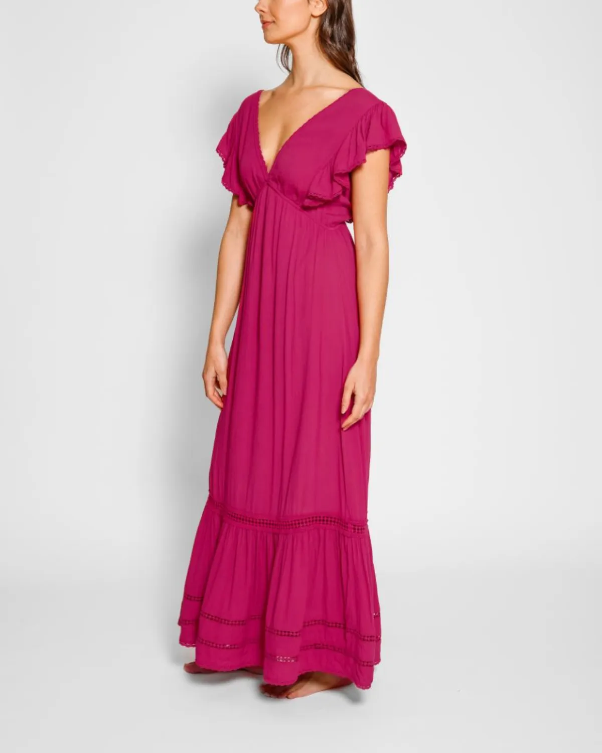 2025 Koy Miami Luxe Ruffle Sleeve Maxi Dress - K24203-01