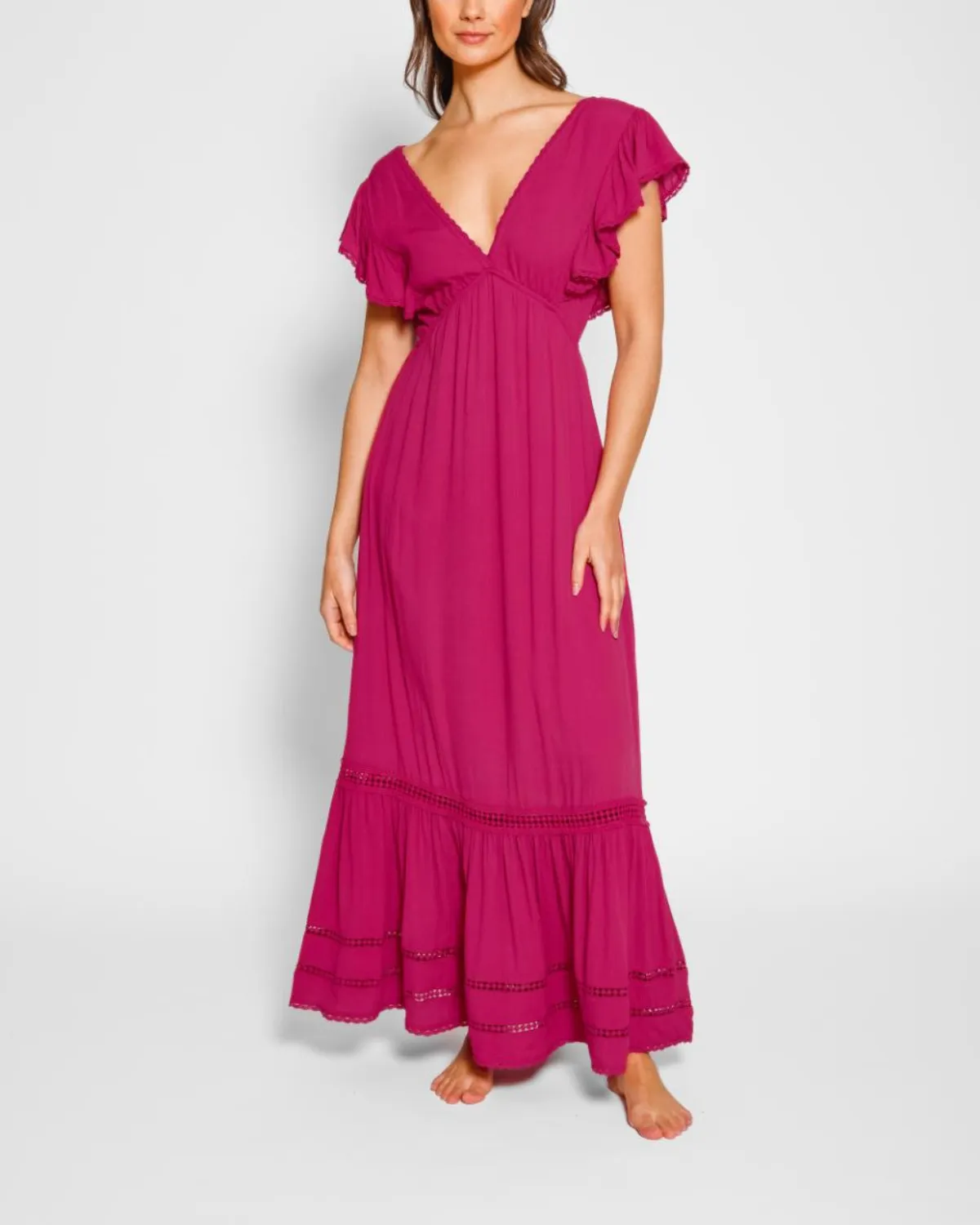 2025 Koy Miami Luxe Ruffle Sleeve Maxi Dress - K24203-01