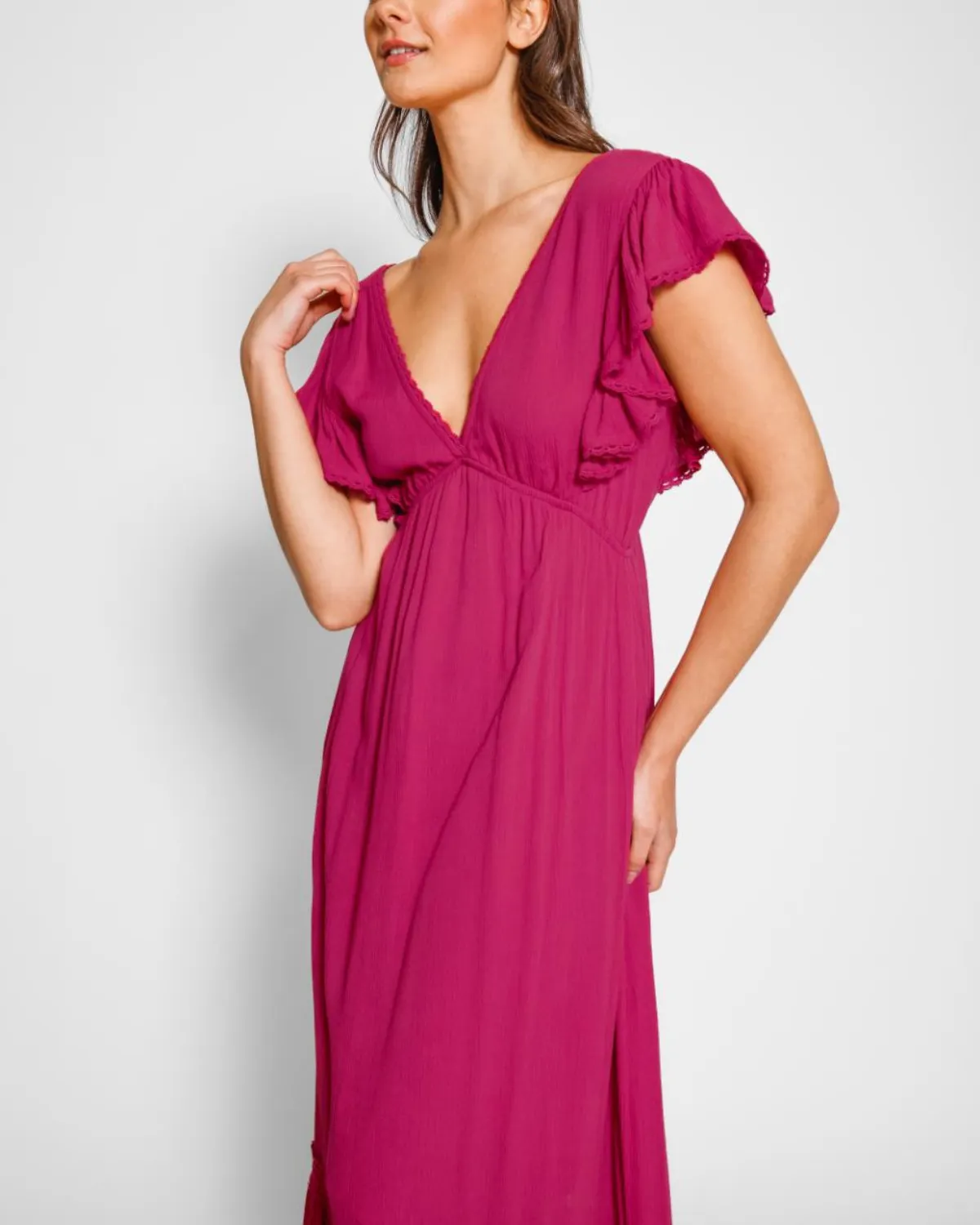 2025 Koy Miami Luxe Ruffle Sleeve Maxi Dress - K24203-01