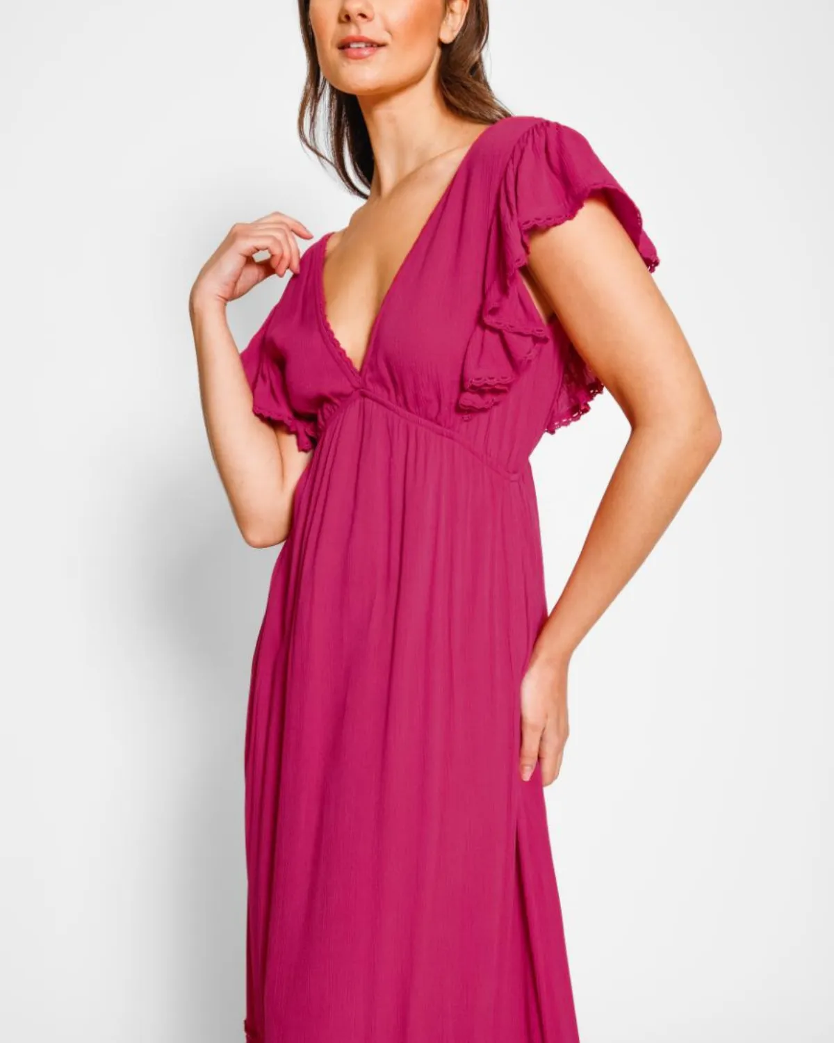 2025 Koy Miami Luxe Ruffle Sleeve Maxi Dress - K24203-01