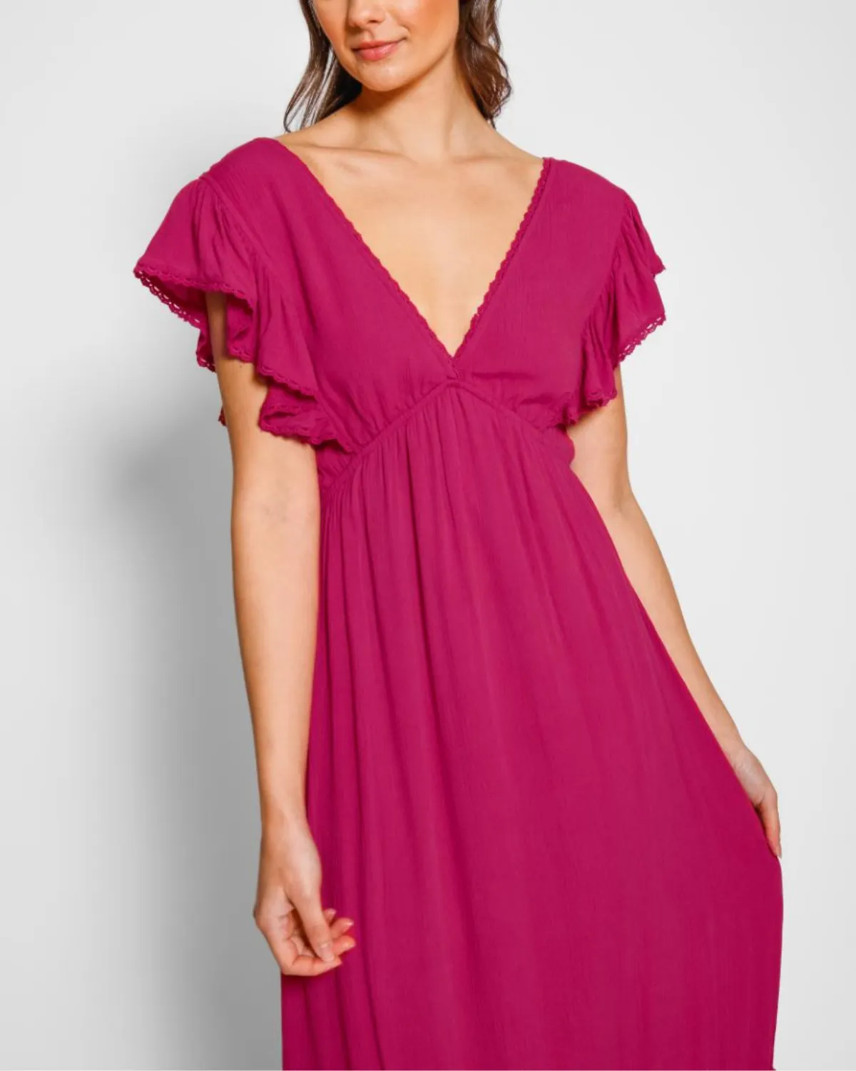 2025 Koy Miami Luxe Ruffle Sleeve Maxi Dress - K24203-01