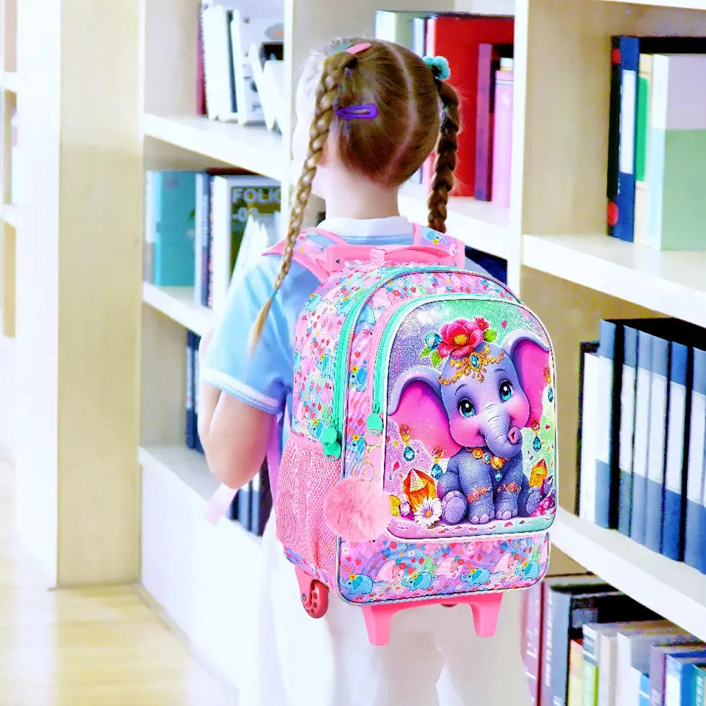 3 Piece Rolling Backpack For Girls Elementary School