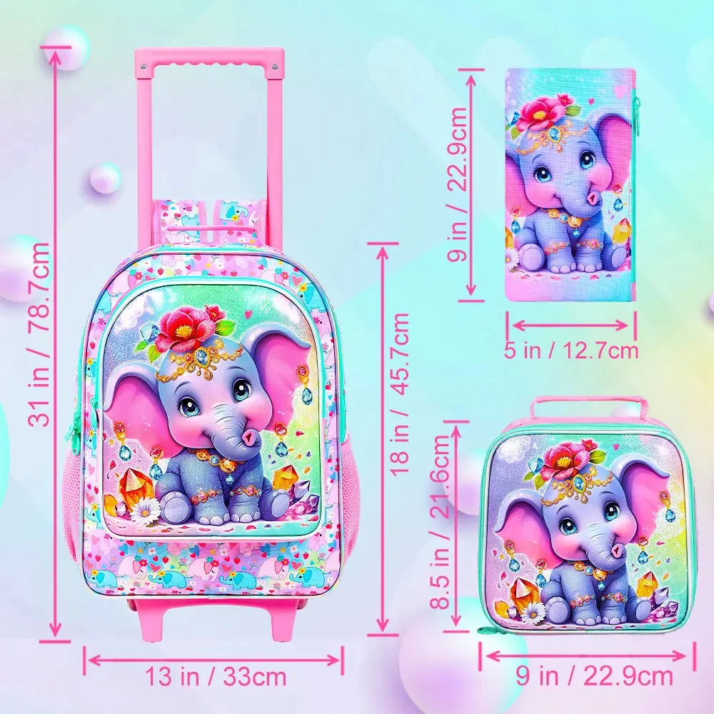 3 Piece Rolling Backpack For Girls Elementary School