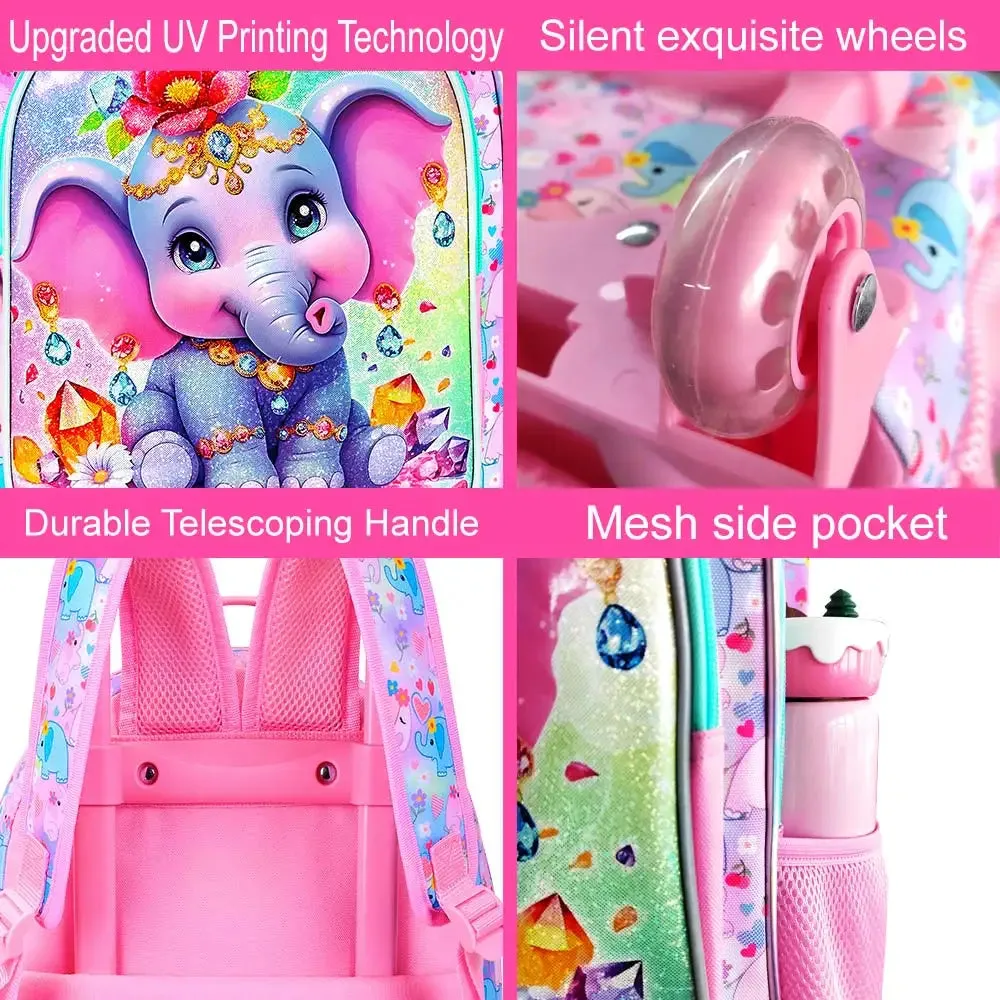 3 Piece Rolling Backpack For Girls Elementary School