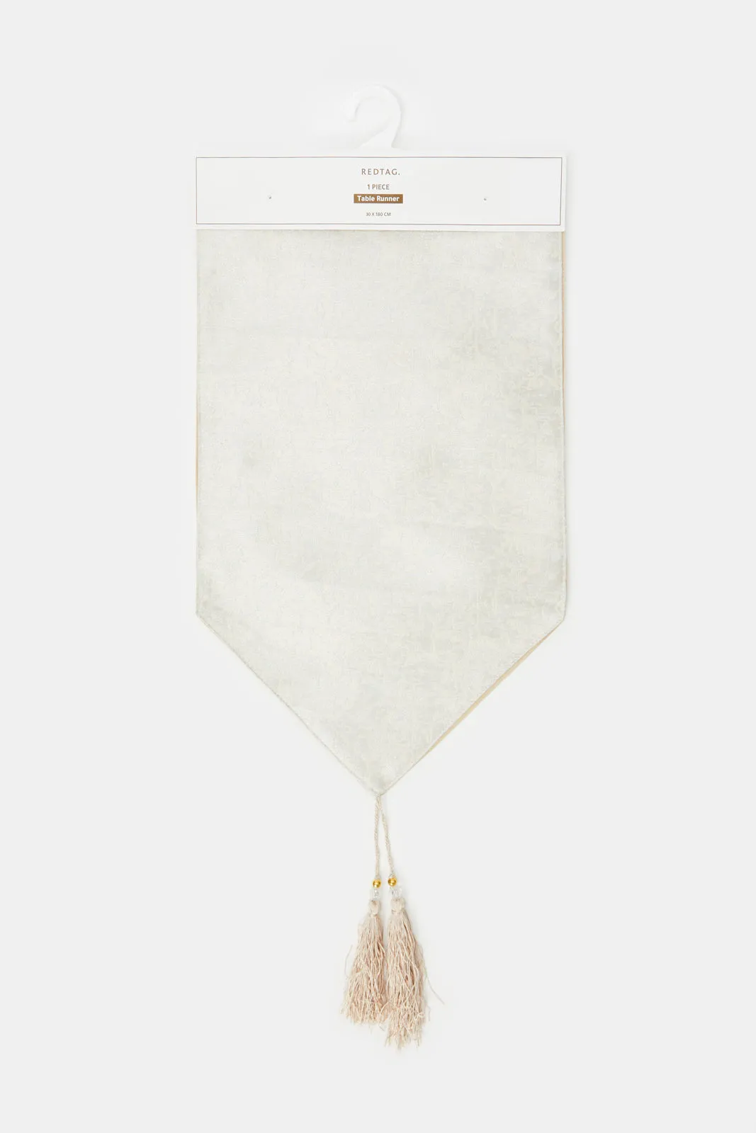Beige Print Table Runner With Tassel