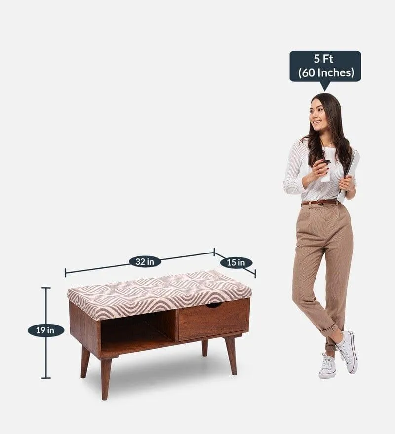 Berk Mango Wood Storage Bench In Cotton Grey Colour