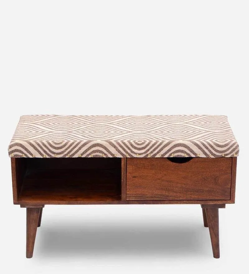 Berk Mango Wood Storage Bench In Cotton Grey Colour