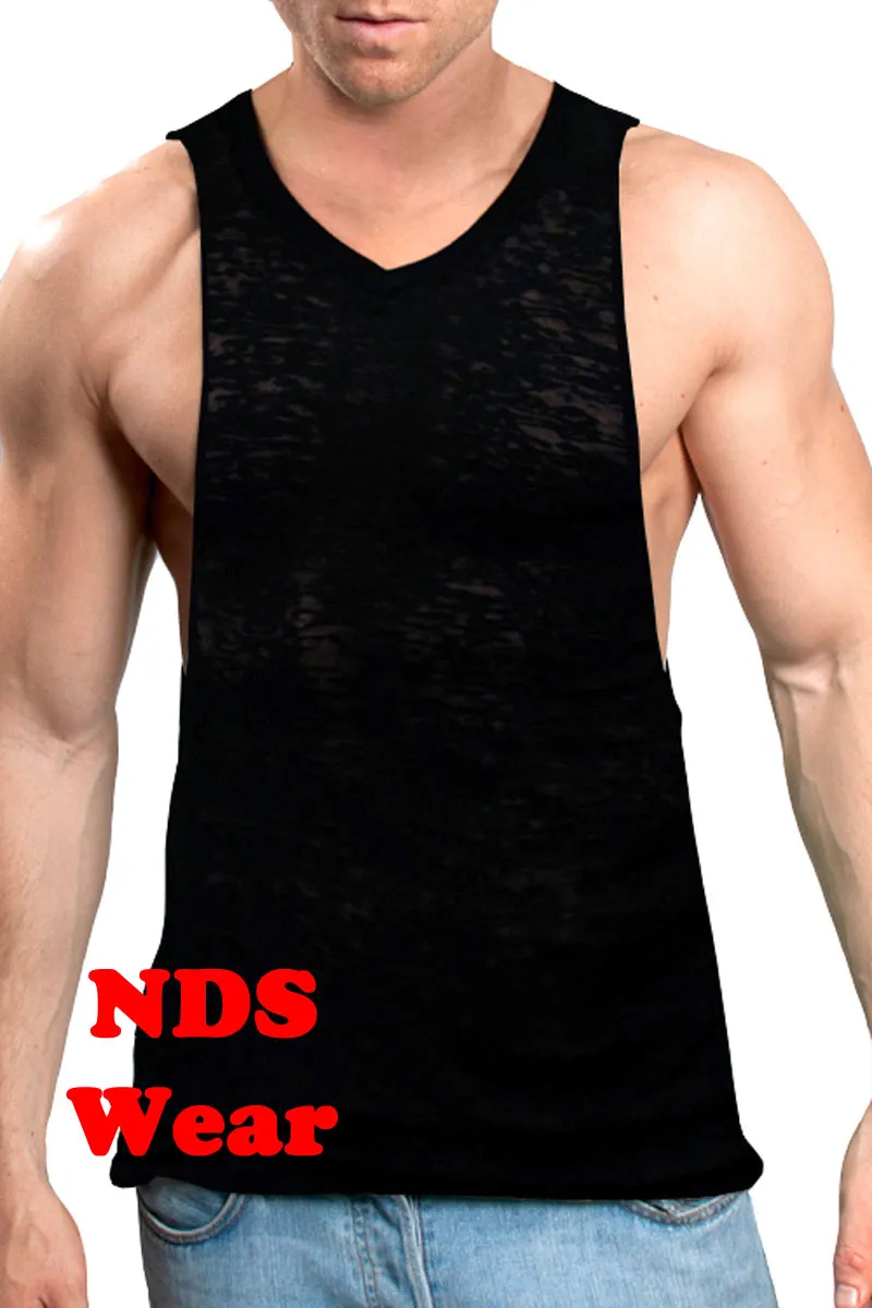 Burnout Cutout Mens Muscle V-Neck Shirt