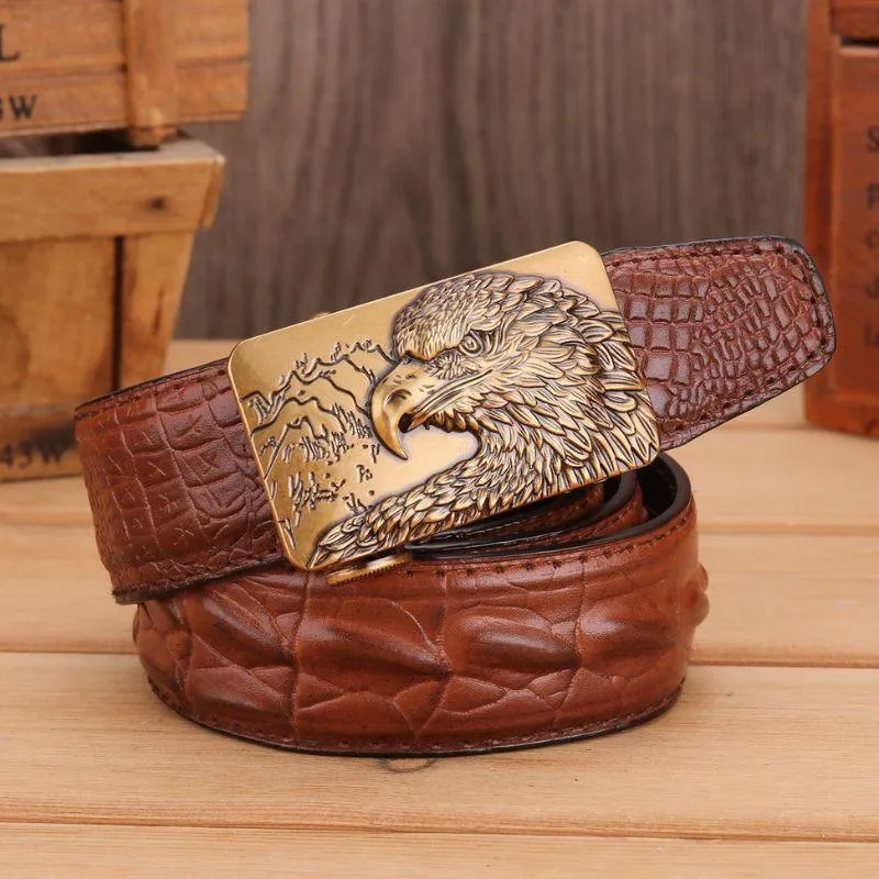 Ceinture en cuir effet crocodile boucle Aigle pour homme, modèle Abaka
