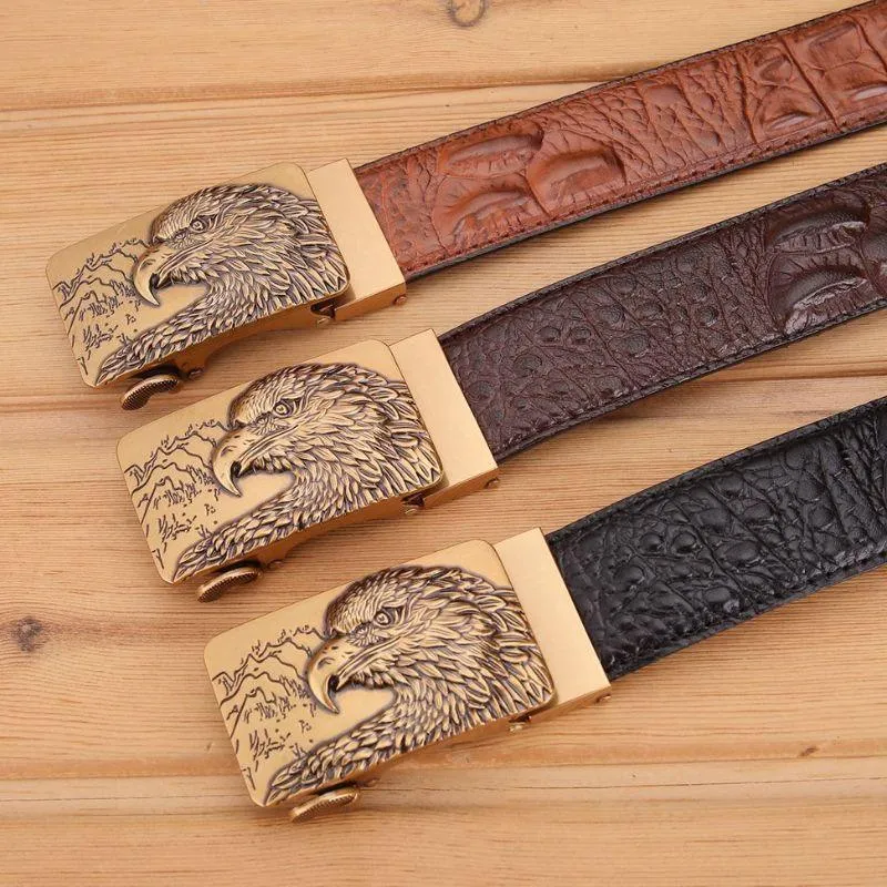 Ceinture en cuir effet crocodile boucle Aigle pour homme, modèle Abaka