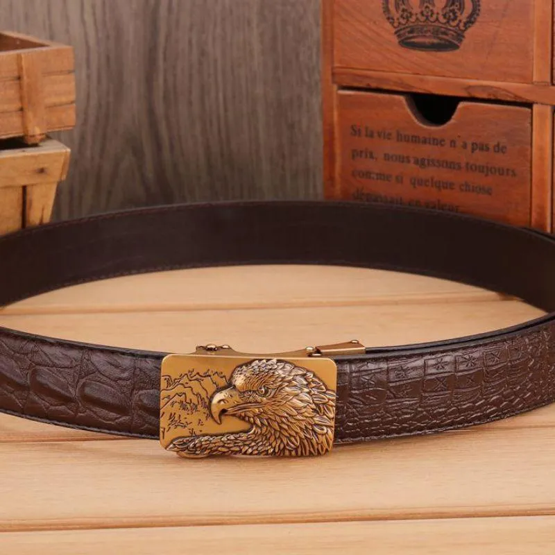 Ceinture en cuir effet crocodile boucle Aigle pour homme, modèle Abaka