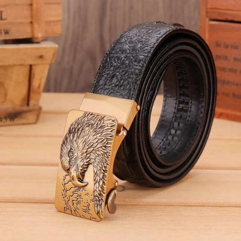Ceinture en cuir effet crocodile boucle Aigle pour homme, modèle Abaka