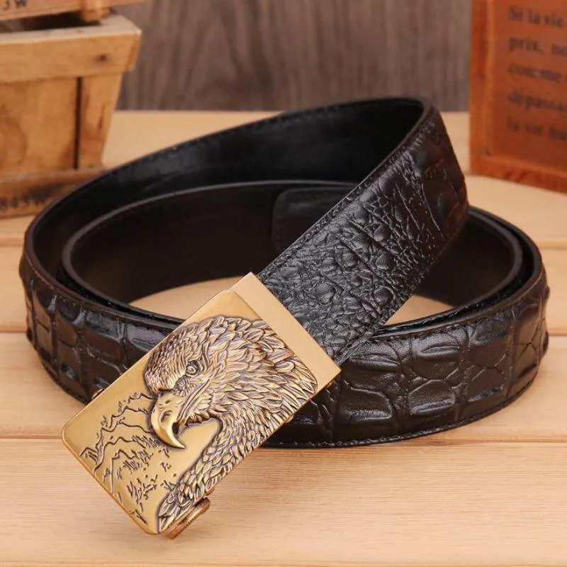 Ceinture en cuir effet crocodile boucle Aigle pour homme, modèle Abaka