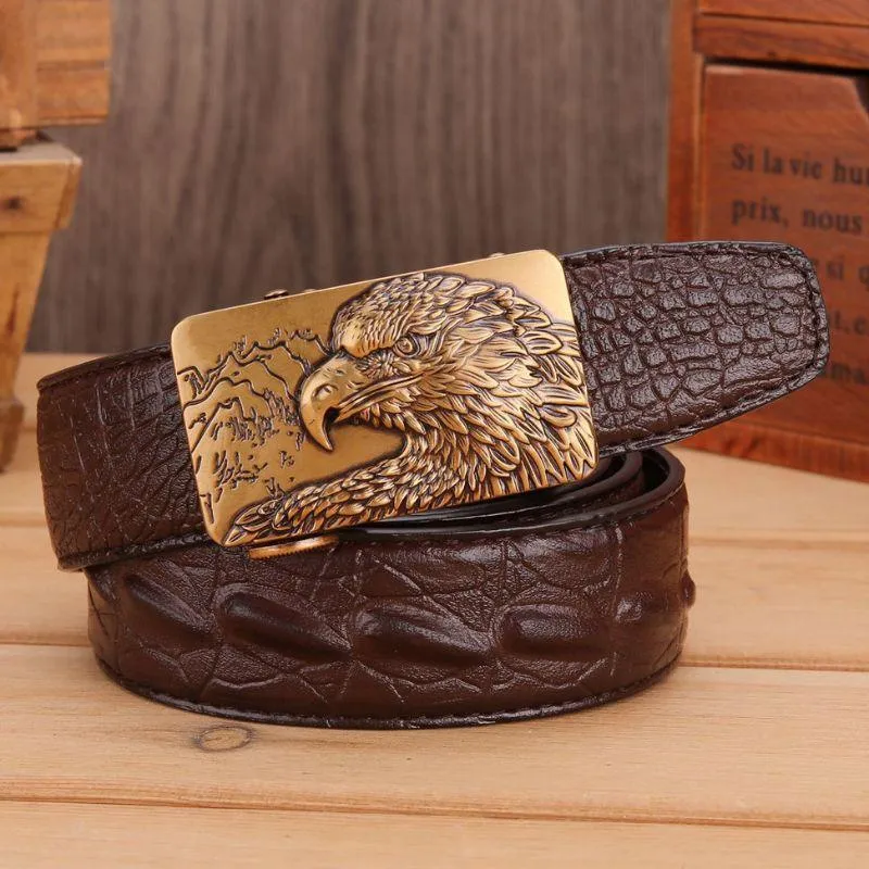 Ceinture en cuir effet crocodile boucle Aigle pour homme, modèle Abaka