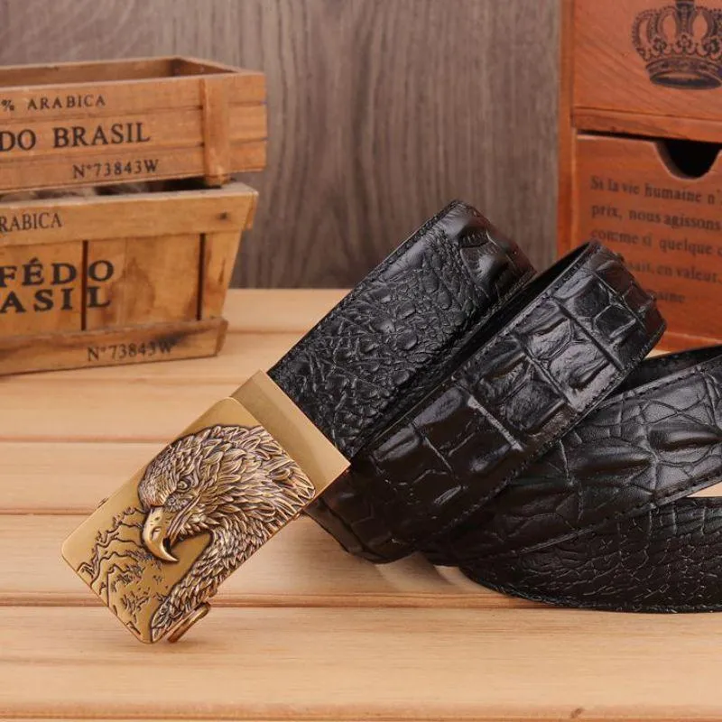 Ceinture en cuir effet crocodile boucle Aigle pour homme, modèle Abaka