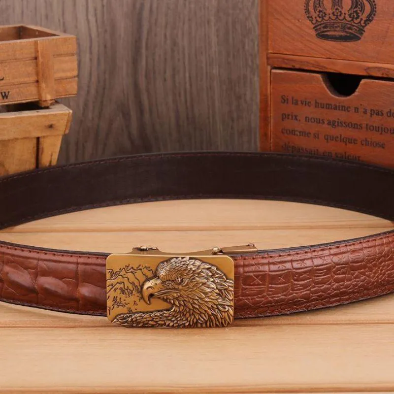 Ceinture en cuir effet crocodile boucle Aigle pour homme, modèle Abaka