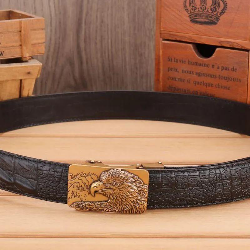 Ceinture en cuir effet crocodile boucle Aigle pour homme, modèle Abaka