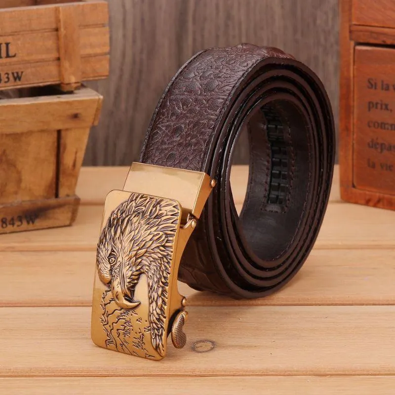 Ceinture en cuir effet crocodile boucle Aigle pour homme, modèle Abaka