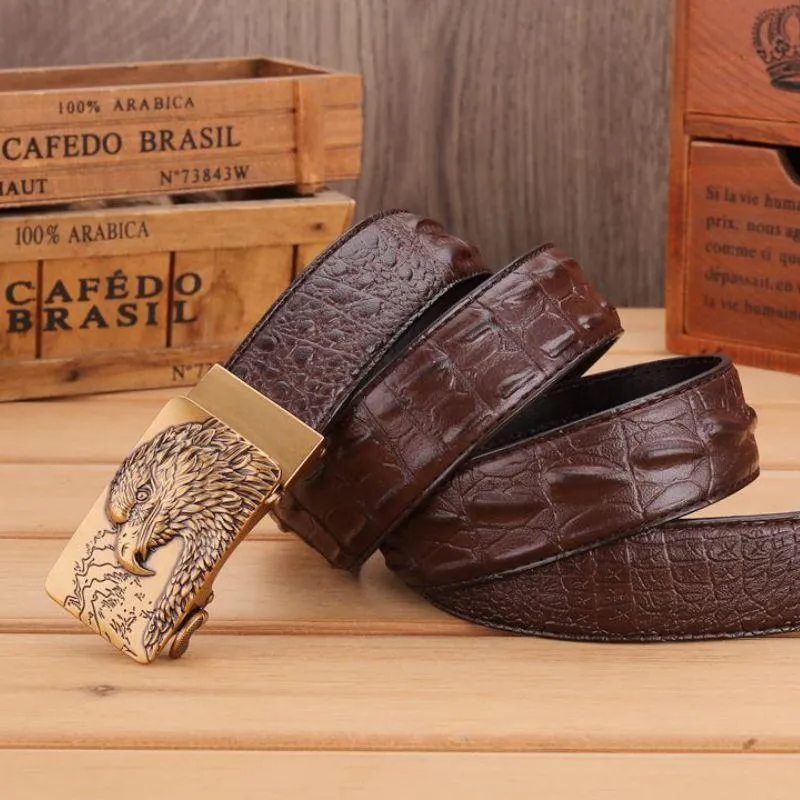 Ceinture en cuir effet crocodile boucle Aigle pour homme, modèle Abaka