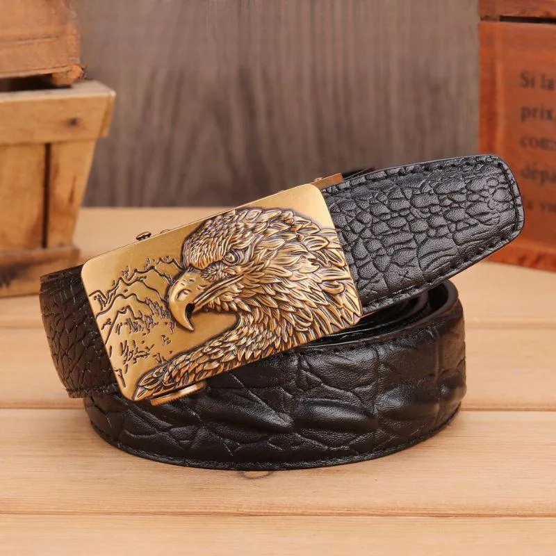 Ceinture en cuir effet crocodile boucle Aigle pour homme, modèle Abaka