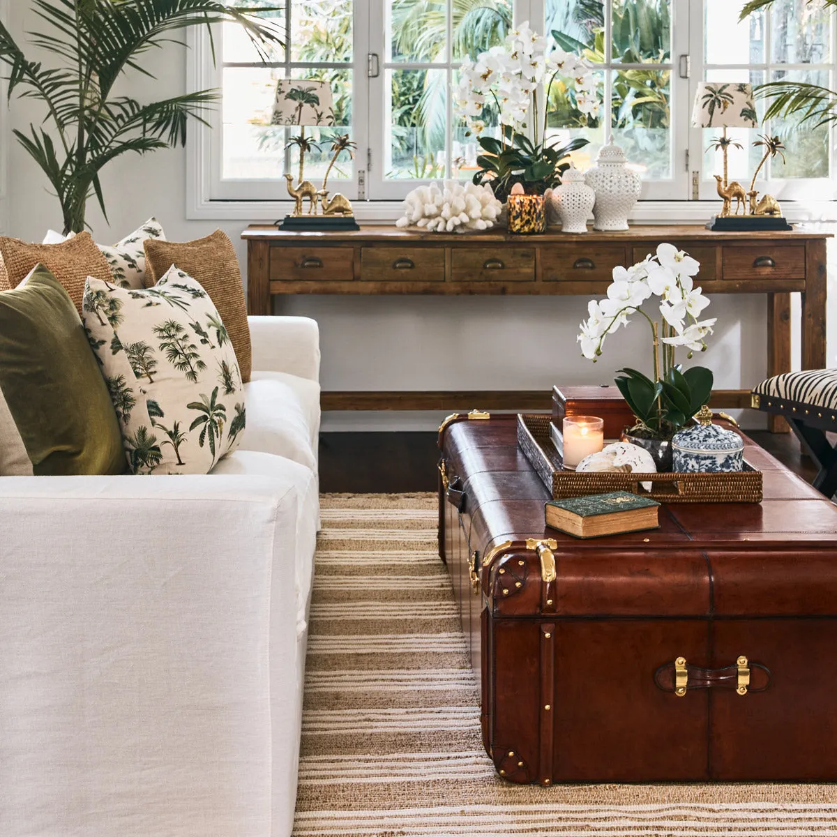 Cognac Leather Trunk Coffee Table