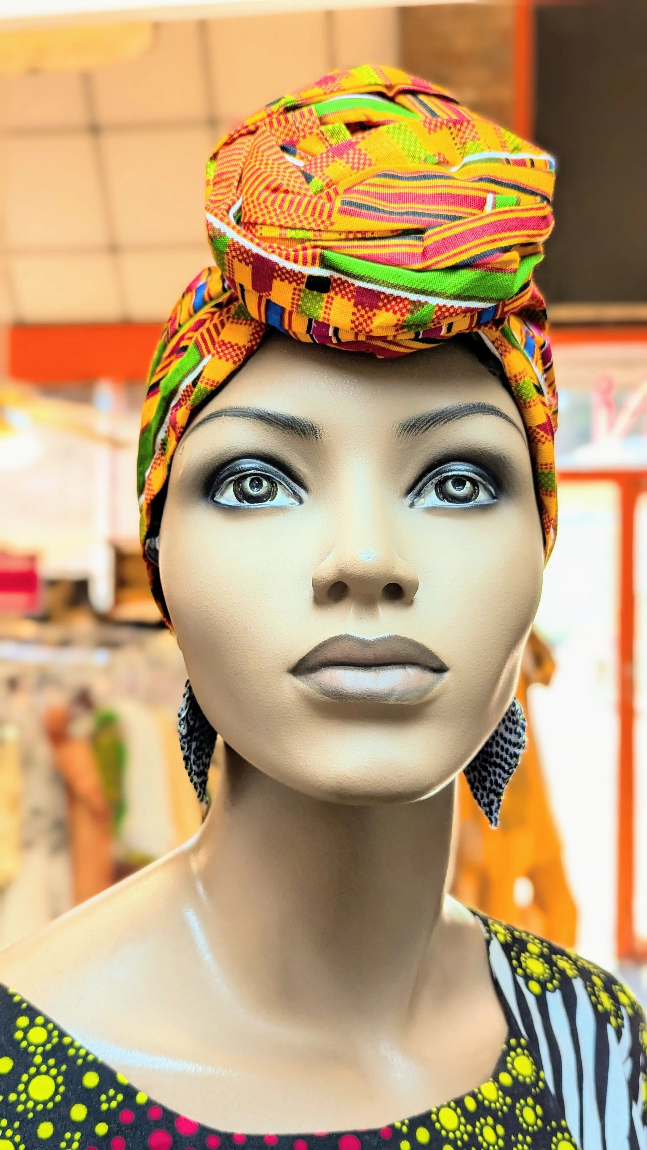 Dupsie's Chidiya Kente African Print Cotton Pre-tied Head Wrap Hat DP3227PT11