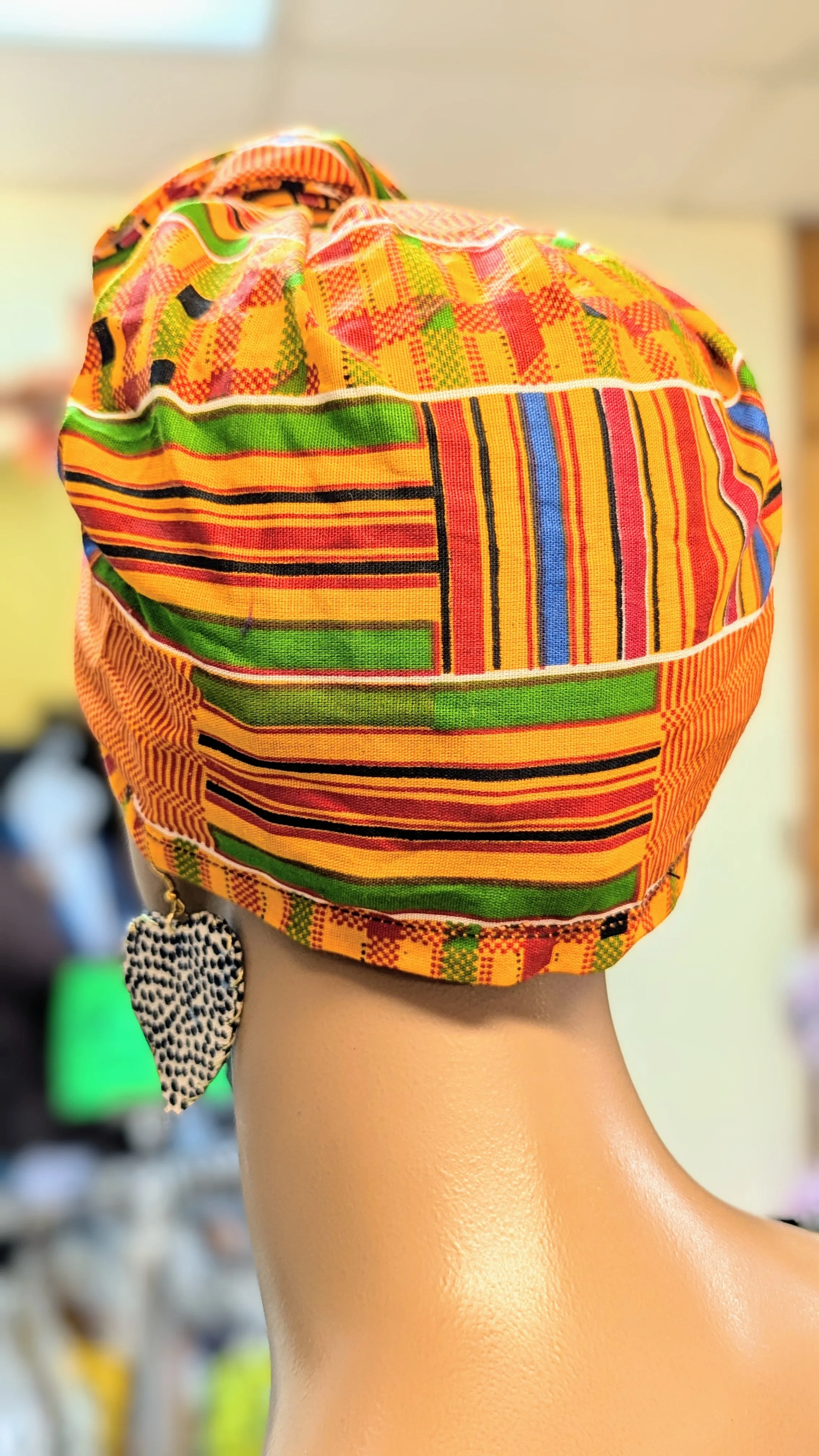 Dupsie's Chidiya Kente African Print Cotton Pre-tied Head Wrap Hat DP3227PT11