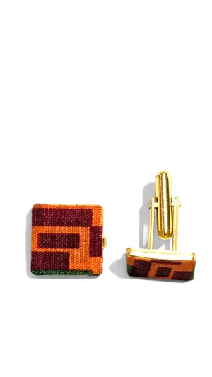 Dupsie's Makanda Gold-Plated Square-shaped African Print Cufflinks DPJSSAP2