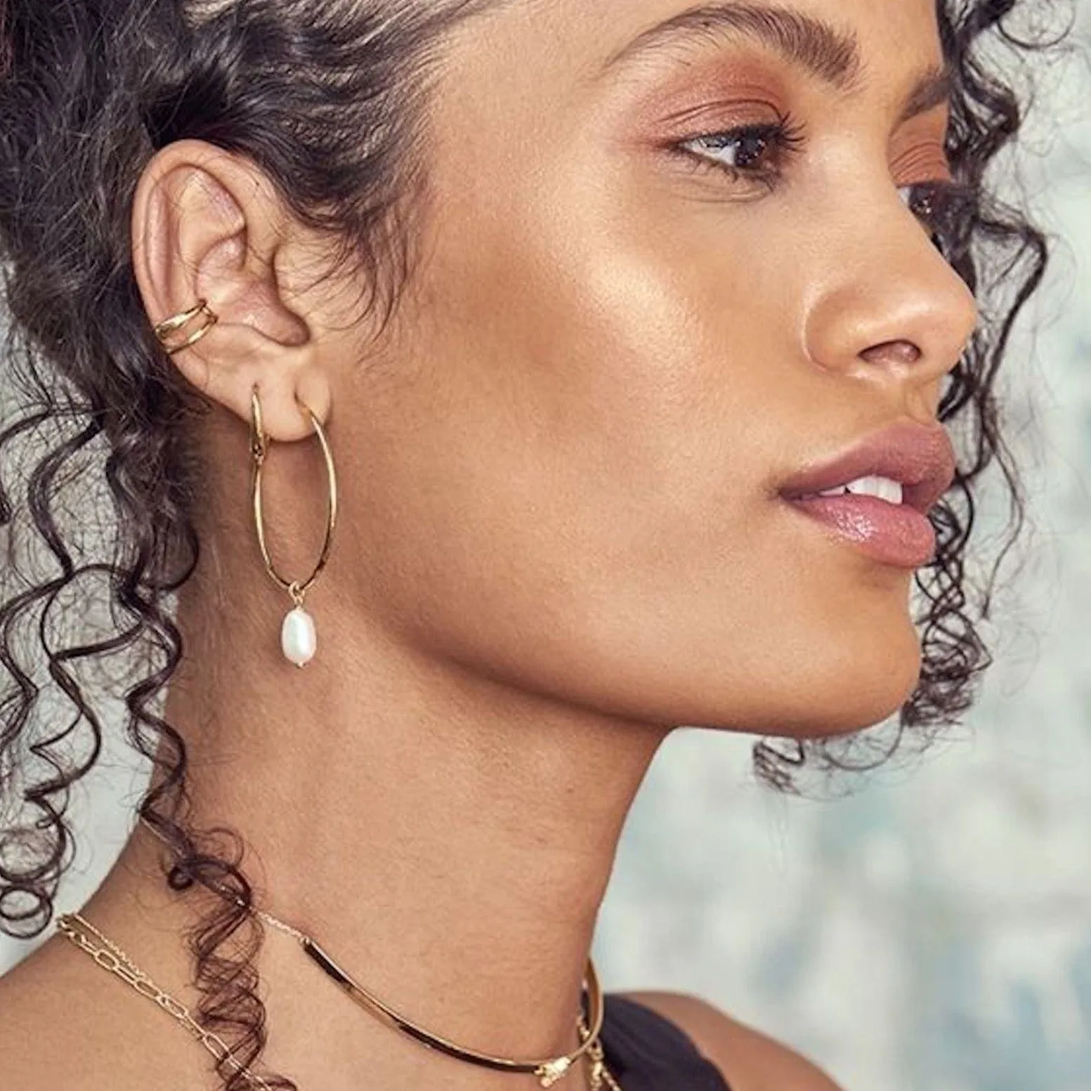 Gold Pearl Hoop Earrings