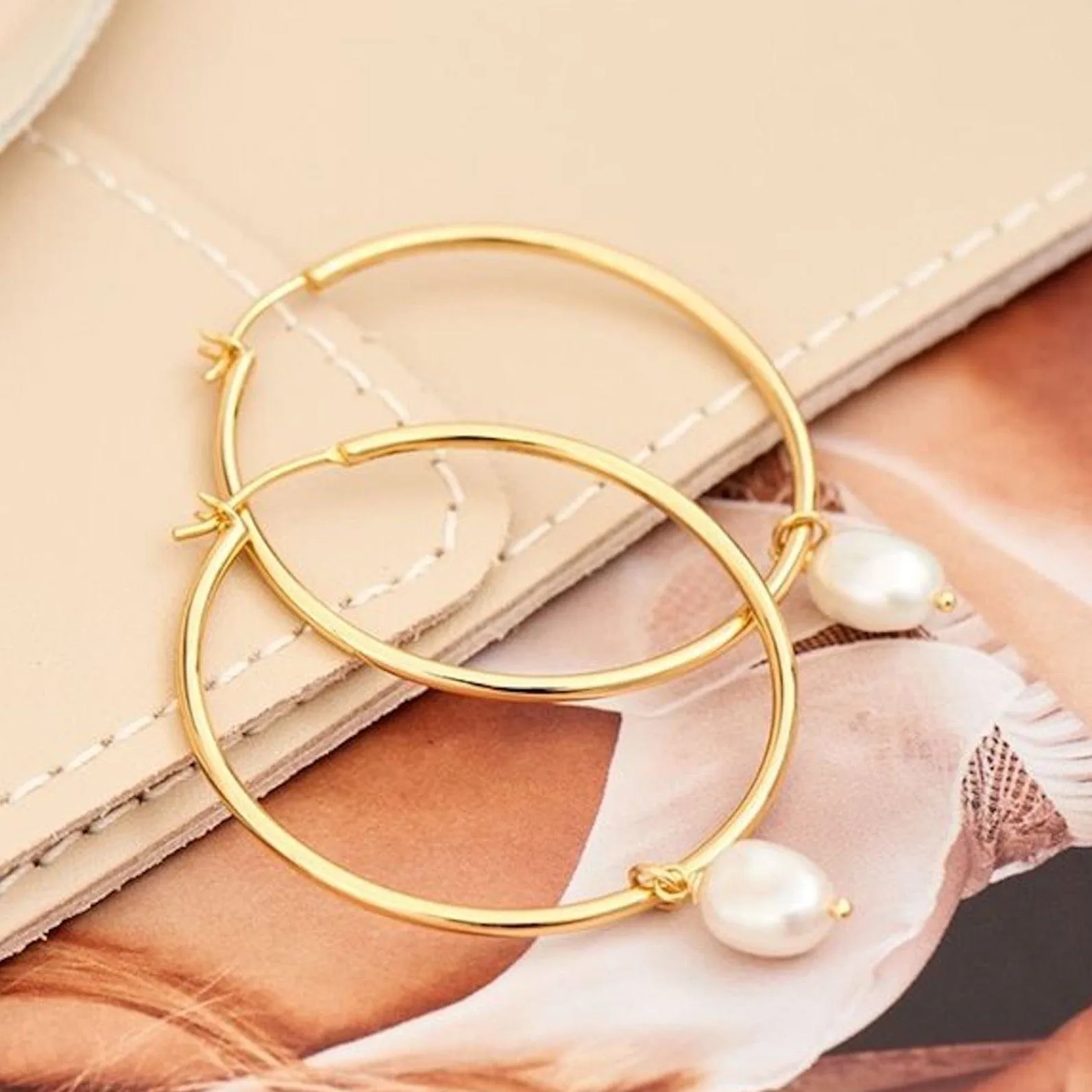 Gold Pearl Hoop Earrings