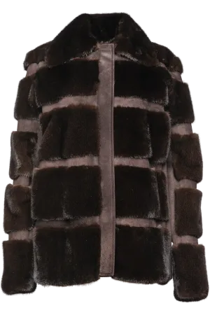 Horizontal Mahogany Mink Lodge Fur Jacket - Suede Inserts