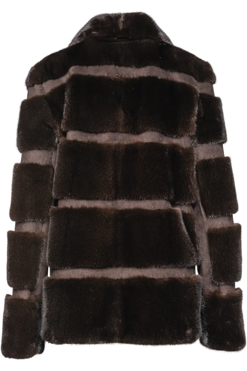 Horizontal Mahogany Mink Lodge Fur Jacket - Suede Inserts