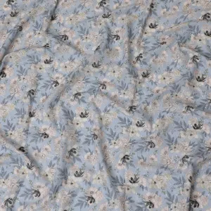 Light Blue Floral Embroidered Cotton Lawn Fabric - 110 cm Width, India-D19947