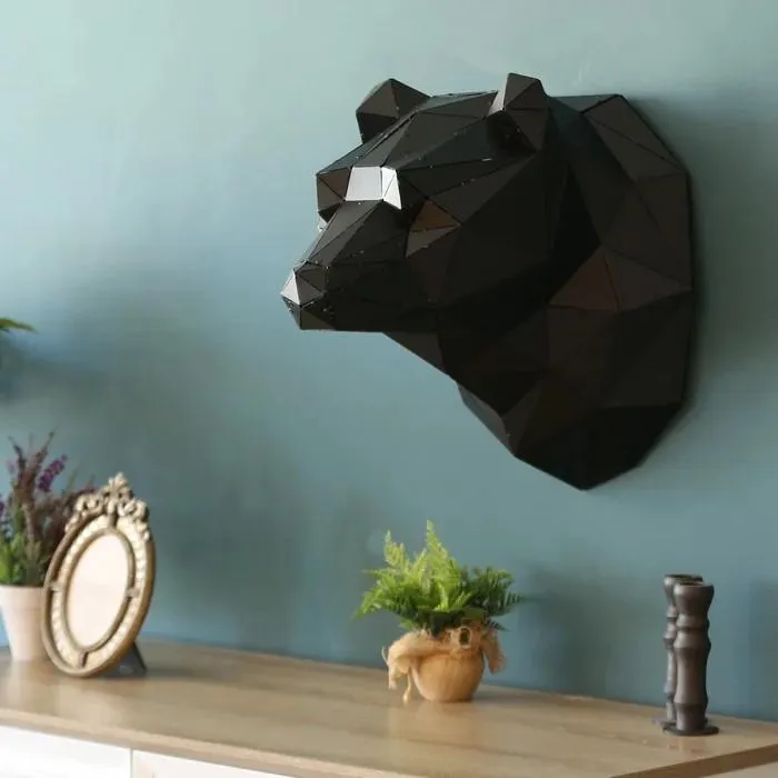 Metal Bear Head - Decorative Sculpture - Black Copper