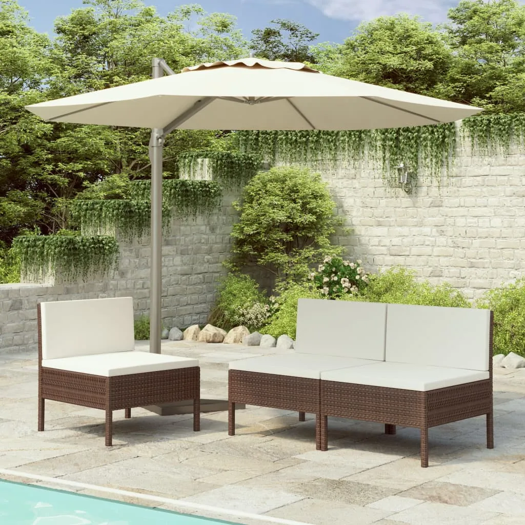Patio Chairs 3 Pcs Rattan Conversation Chair with Cushions Poly Rattan
