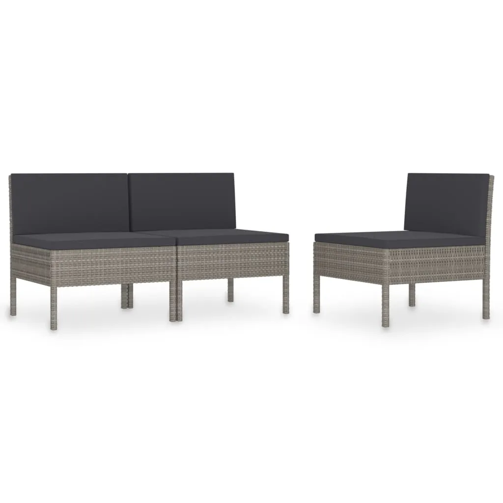 Patio Chairs 3 Pcs Rattan Conversation Chair with Cushions Poly Rattan