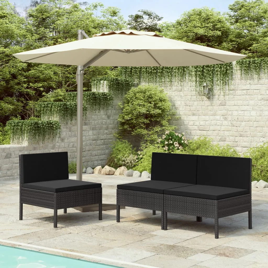 Patio Chairs 3 Pcs Rattan Conversation Chair with Cushions Poly Rattan