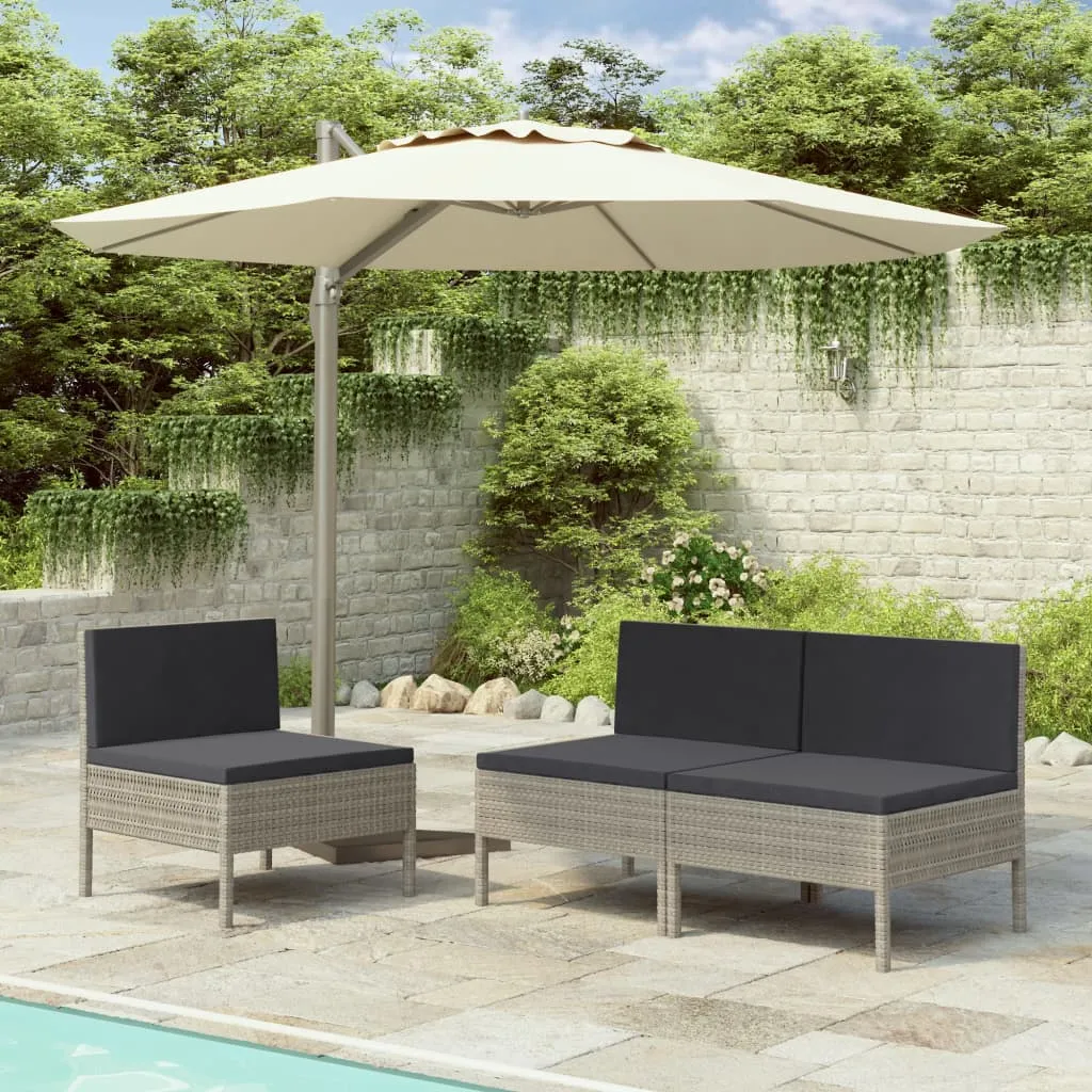 Patio Chairs 3 Pcs Rattan Conversation Chair with Cushions Poly Rattan
