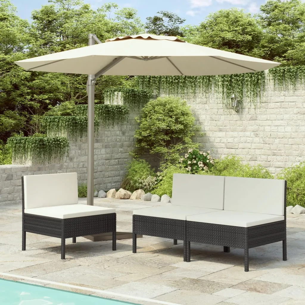 Patio Chairs 3 Pcs Rattan Conversation Chair with Cushions Poly Rattan