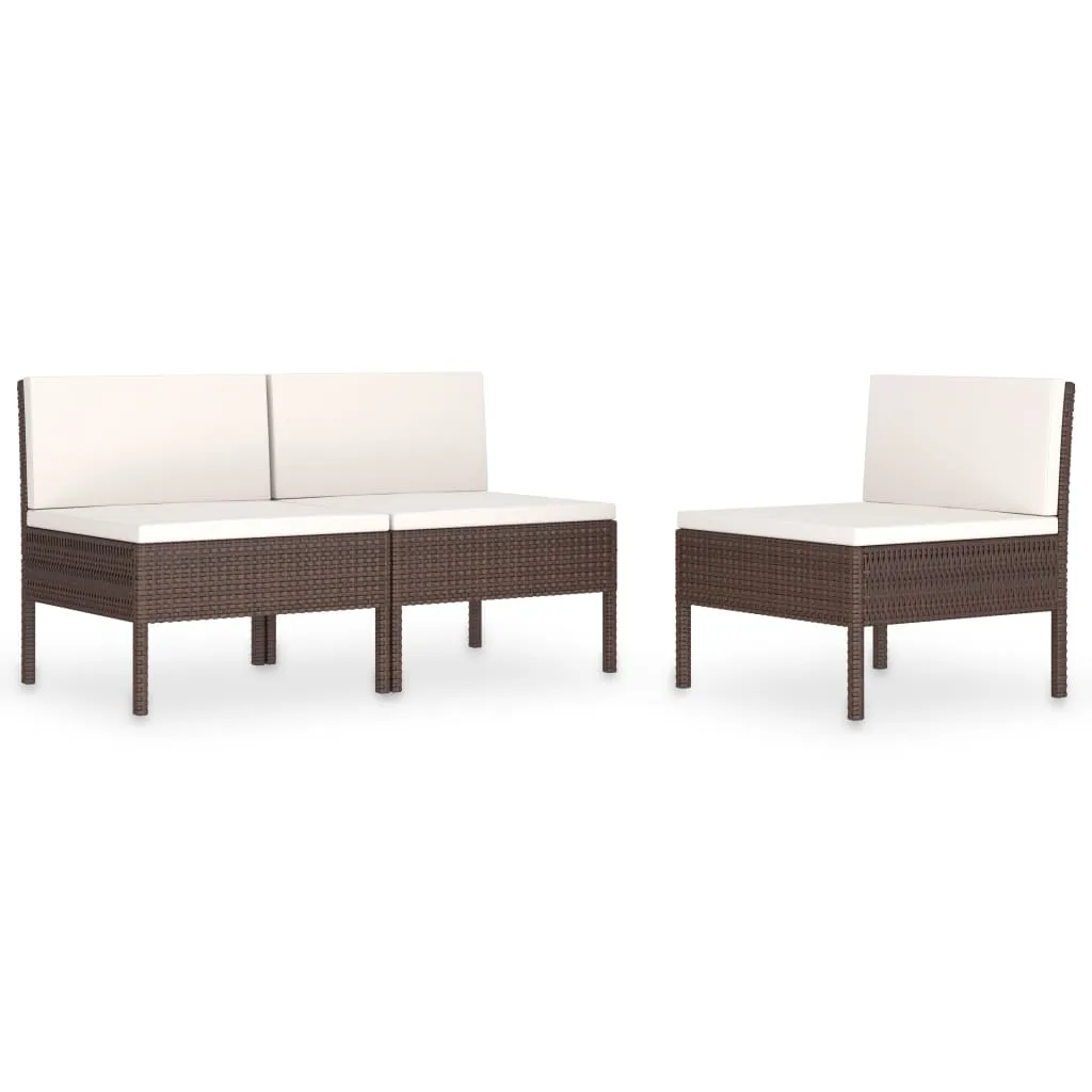 Patio Chairs 3 Pcs Rattan Conversation Chair with Cushions Poly Rattan