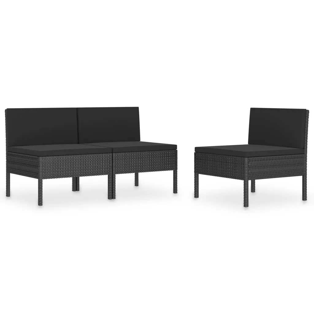 Patio Chairs 3 Pcs Rattan Conversation Chair with Cushions Poly Rattan