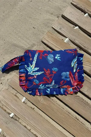 POUCH WITH FRILLS "EUPHORIA" BLUE/RED