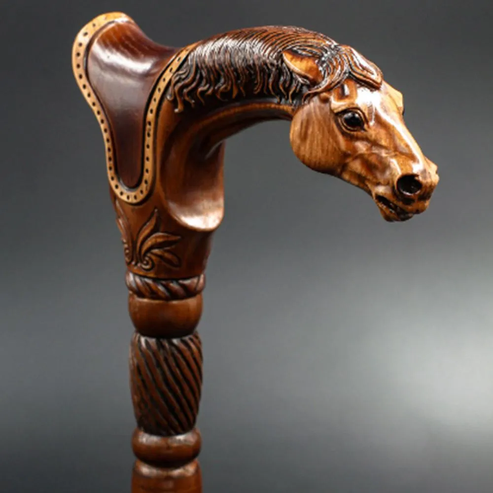 Premium Artisan Horse & Saddle Handcarved Cane