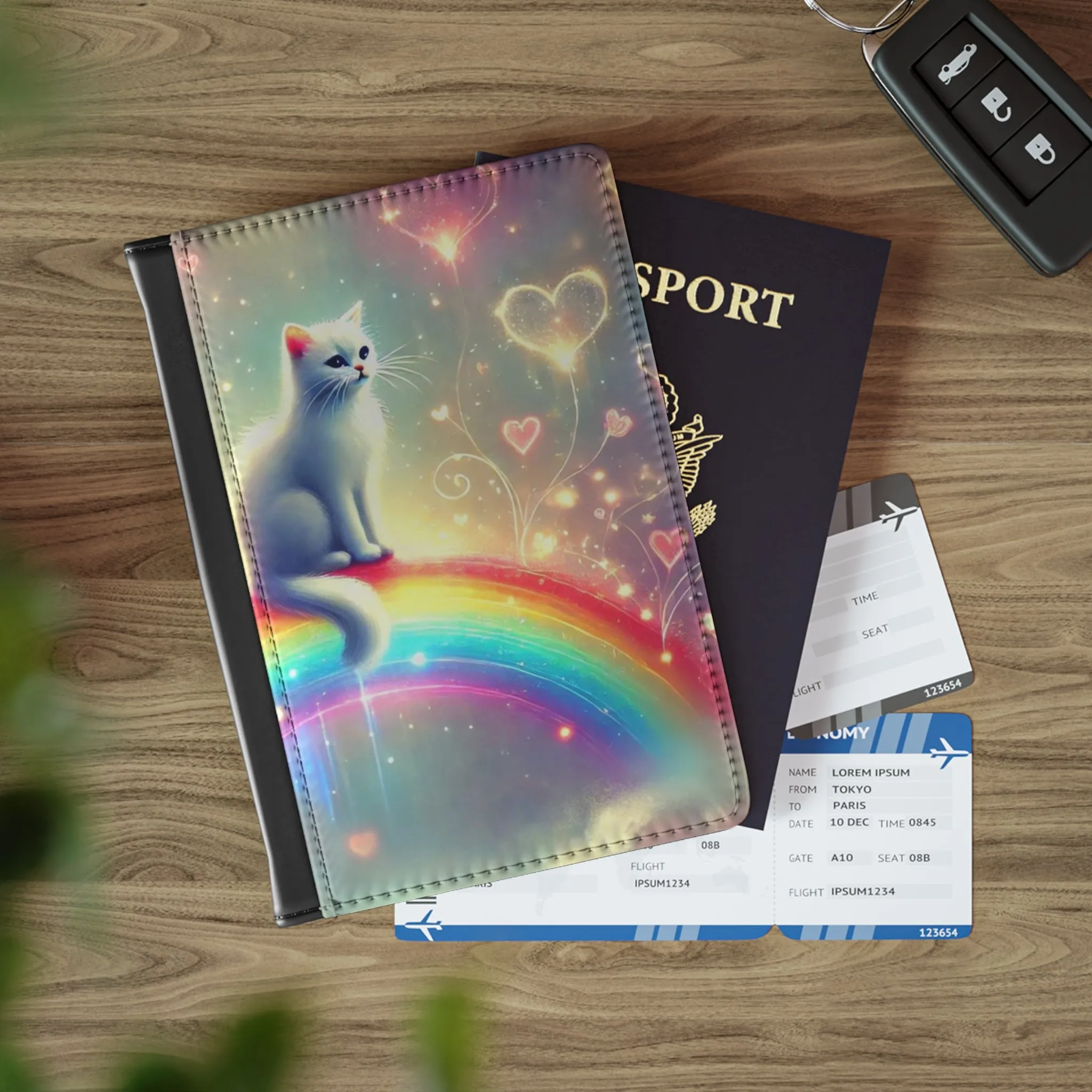 Rainbow Hearts - Cat Lover Passport Cover, Travel Wallet