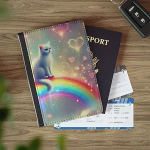 Rainbow Hearts - Cat Lover Passport Cover, Travel Wallet