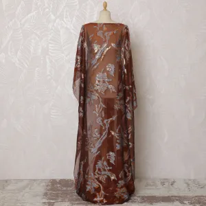 Rich Copper Floral French (Fransawi) Somali Dirac Silk Chiffon Fabric with Metallic Lurex, 140 cm Width-D19686