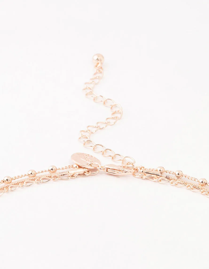 Rose Gold Plated Plated Sterling Silver Pendant Layered  Necklace