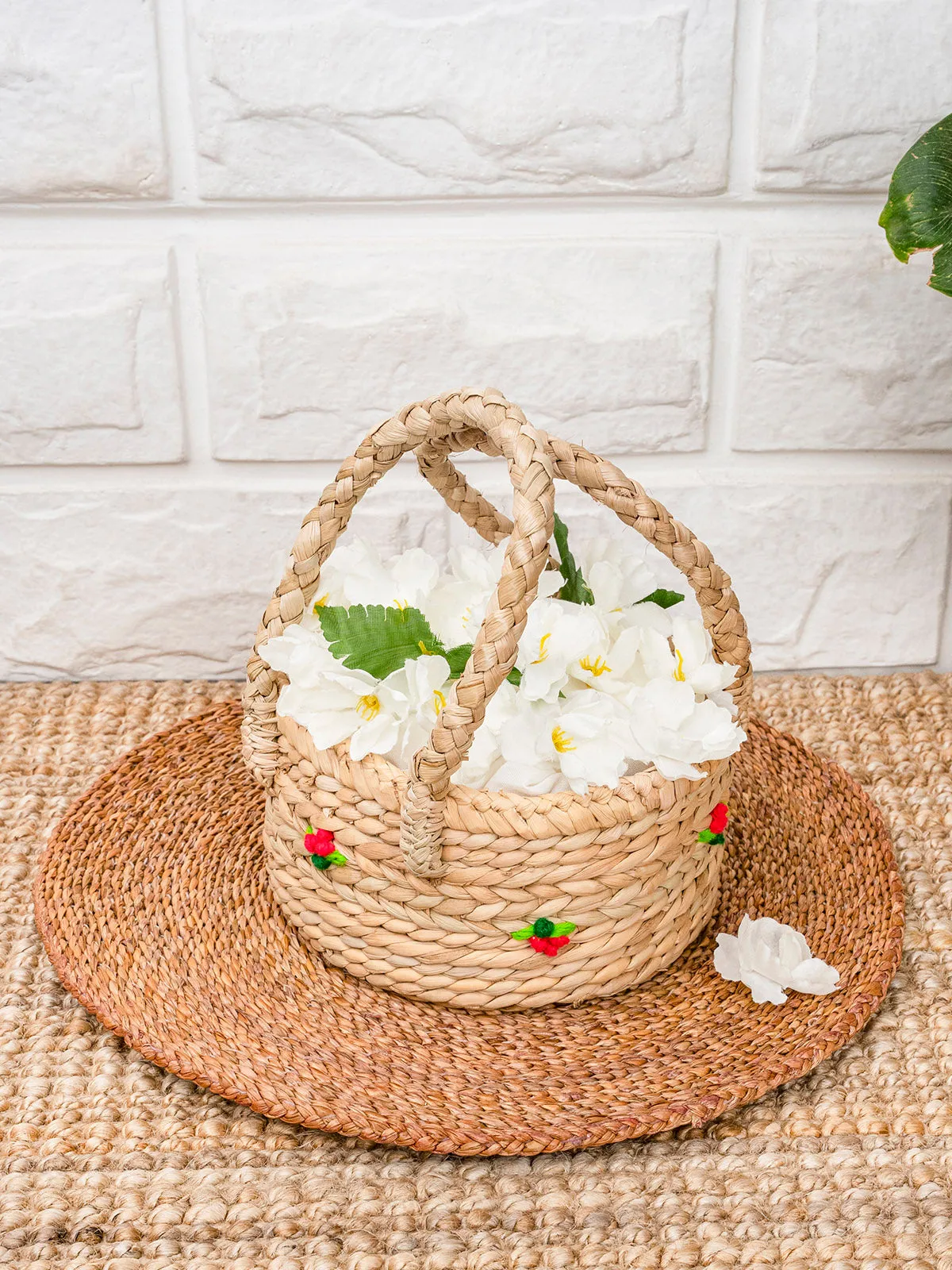 Round Small Flower Basket with Handle