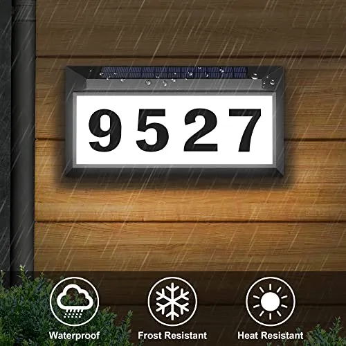 Solar Address Sign, Lighted Address Plaque Outdoor Waterproof, Illuminated Address Numbers, House Numbers for Outside
