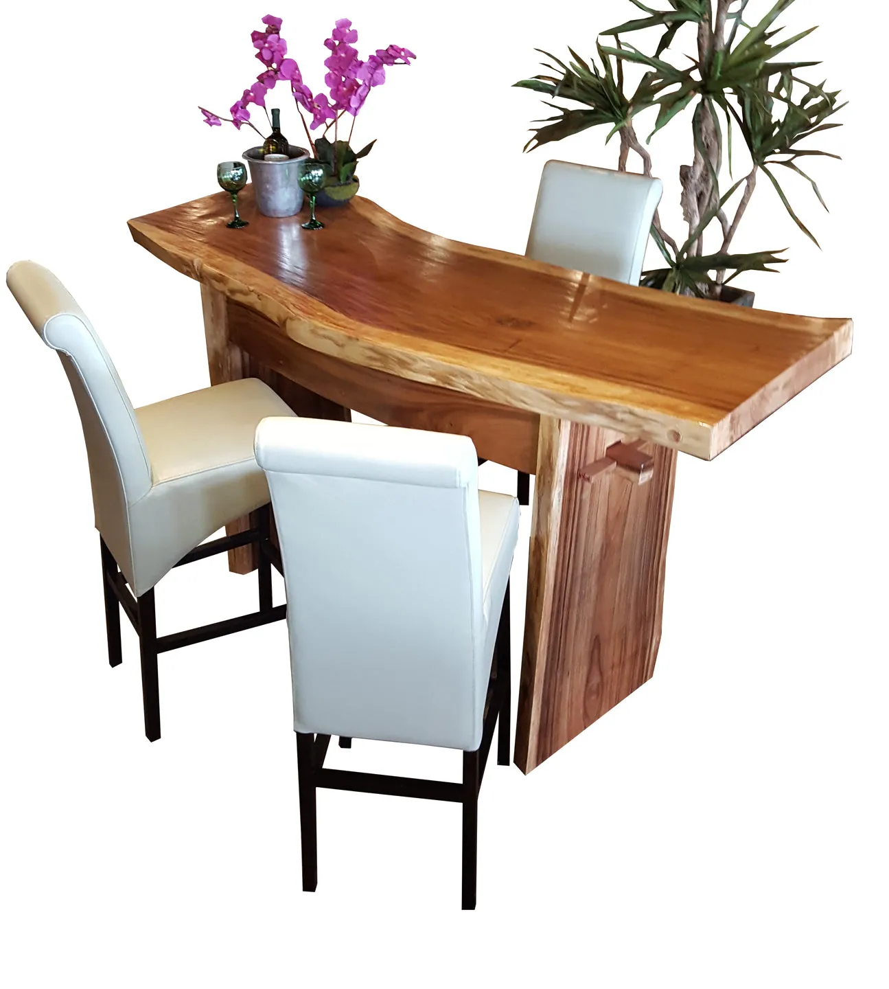 Suar Live Edge Slab Freestanding Bar with Shelf, 59 Inch (choice of table tops)